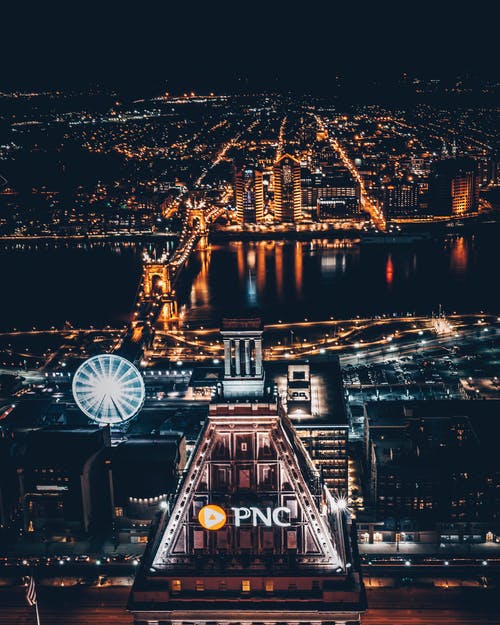 夜间城市风光鸟瞰图 · 免费素材图片