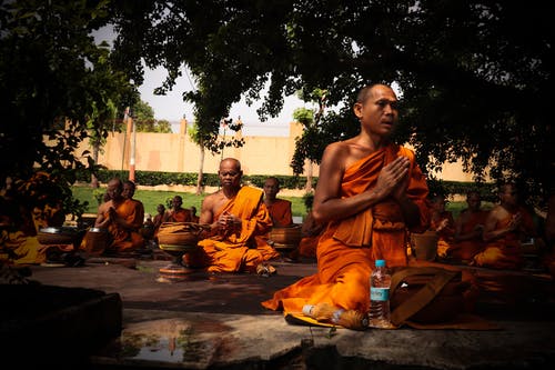 僧侣们穿着橙色长袍进行调解 · 免费素材图片