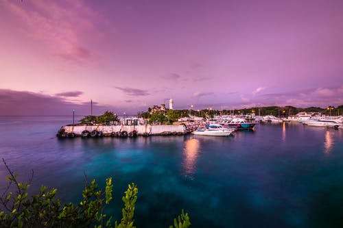 紫色的天空下的码头 · 免费素材图片