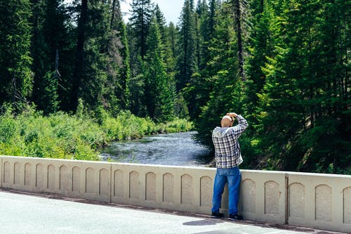 拍摄树木和河流时人站立的照片 · 免费素材图片