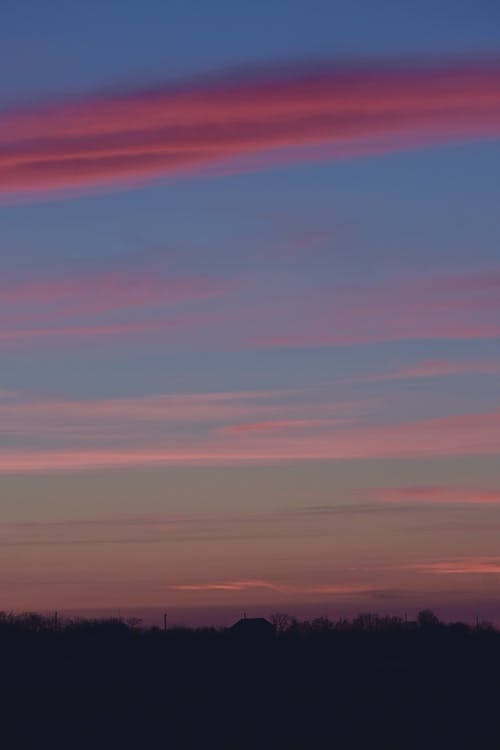 日落时分在蓝蓝的天空粉红色的云彩 · 免费素材图片