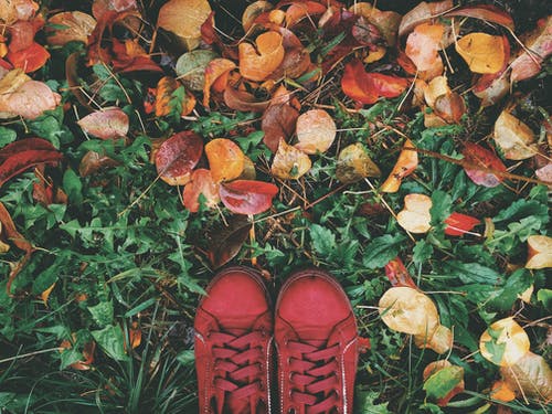 穿红色运动鞋的人的高角度照片 · 免费素材图片