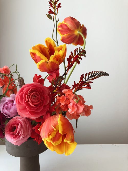 在现代花瓶中的多彩春天花束 · 免费素材图片