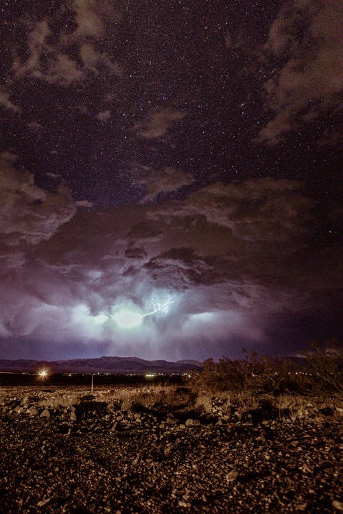 晚上多云的天空下的棕地 · 免费素材图片