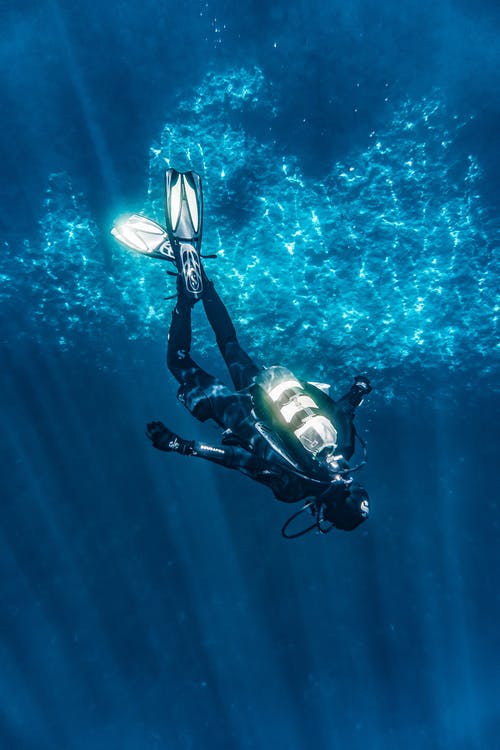潜水在蓝色水面上的人 · 免费素材图片