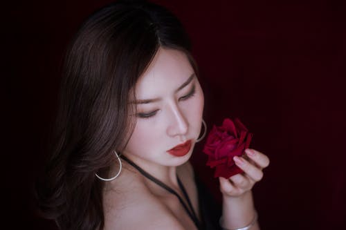女人抱着红玫瑰的高角度照片 · 免费素材图片