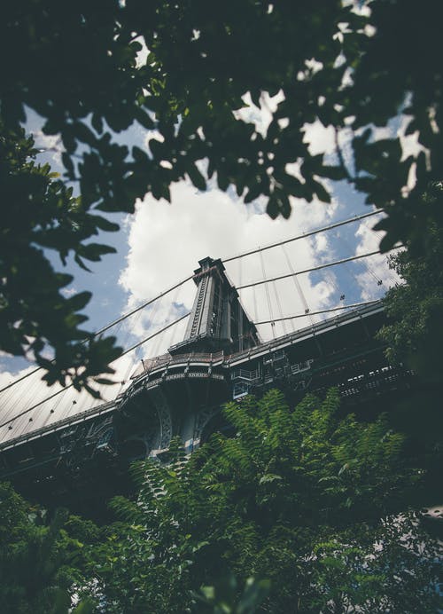 悬索桥的低角度摄影 · 免费素材图片