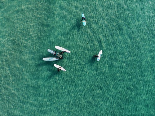 顶视图的人在冲浪板上的照片 · 免费素材图片