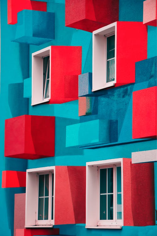 蓝色和红色的油漆的建筑 · 免费素材图片