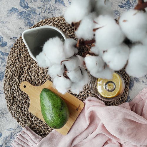 鳄梨与棉花和柠檬的分支的组成 · 免费素材图片