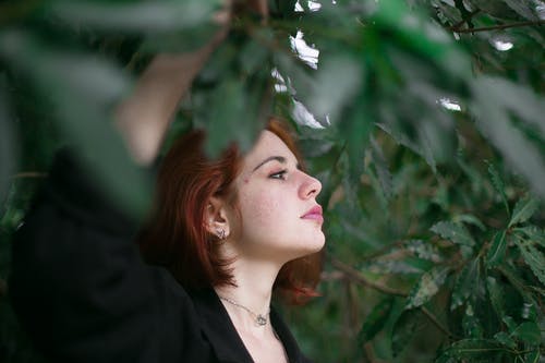 女人站在绿树下 · 免费素材图片