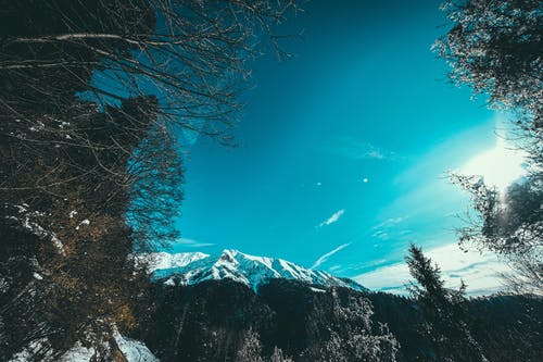 雪覆盖山在蓝蓝的天空下 · 免费素材图片