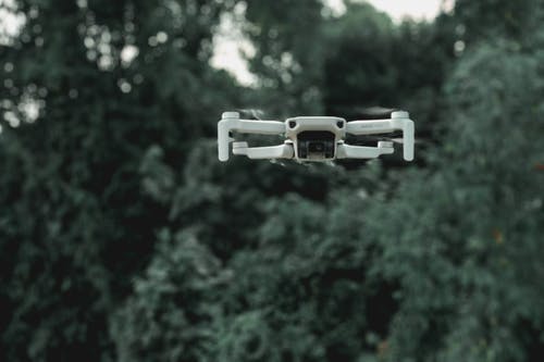 无人机在森林里的绿树附近飞行 · 免费素材图片