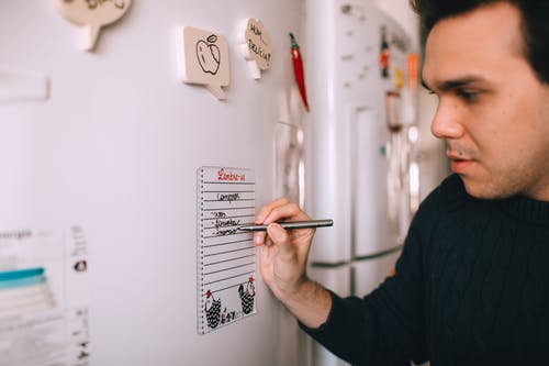 年轻人在冰箱笔记上的文字提醒 · 免费素材图片