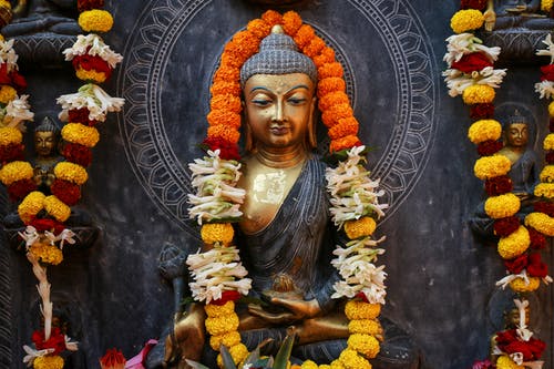 佛陀被鲜花包围 · 免费素材图片