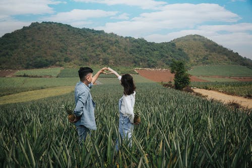 男人和女人站在绿色的原野上 · 免费素材图片