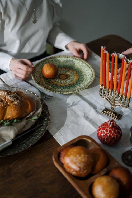 有关challah的, hanukkiah, 以色列早餐的免费素材图片