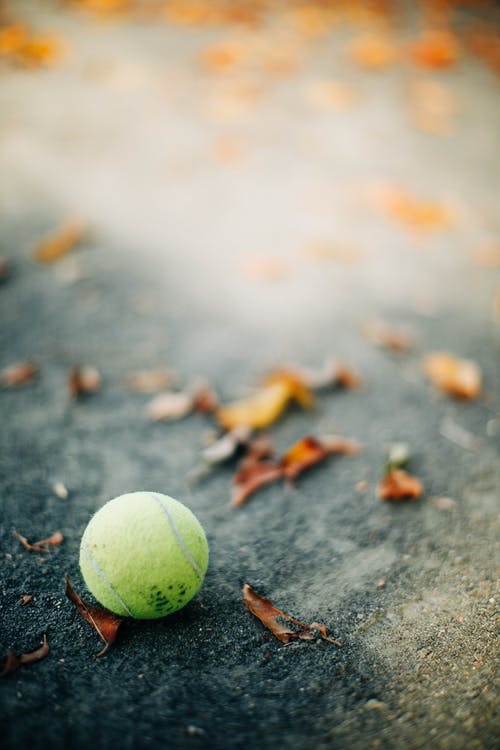 灰色的混凝土地板上的绿色网球 · 免费素材图片