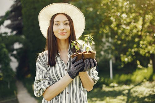 有关修剪花草, 咖啡色头发的女人, 太阳帽的免费素材图片