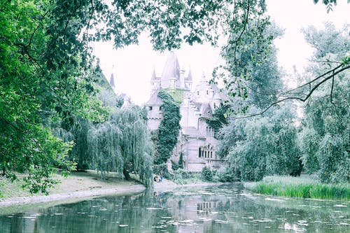 反映在池塘在城市公园的旧城堡门面 · 免费素材图片