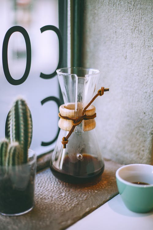 在窗台上仙人掌附近的滴水咖啡机 · 免费素材图片
