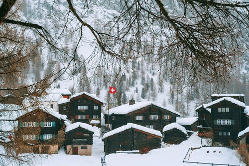 棕色的木房子，覆盖着雪 · 免费素材图片