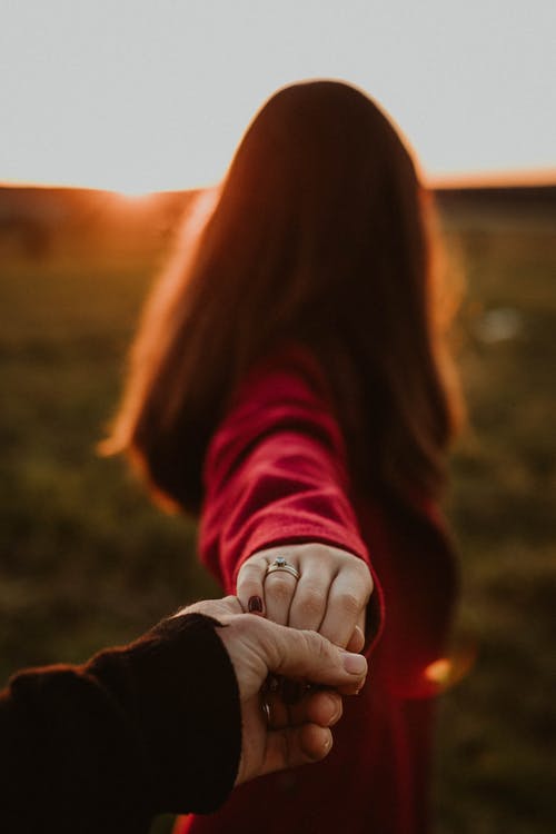 夫妇手牵着手在阳光明媚的领域 · 免费素材图片