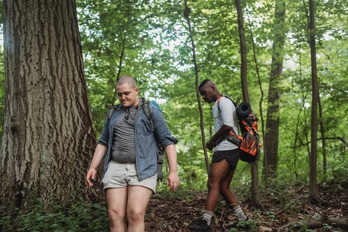 在森林里的地面上行走的年轻多民族冒险家 · 免费素材图片