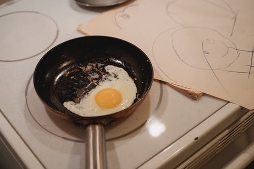 在炉子上锅里煎的鸡蛋 · 免费素材图片