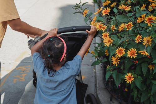 不可识别的族裔女孩推马车 · 免费素材图片