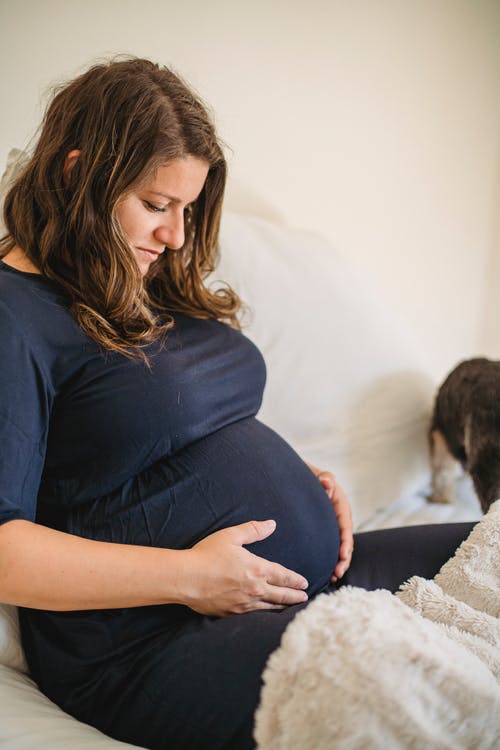 孕妇在舒适的床上抚摸肚子 · 免费素材图片