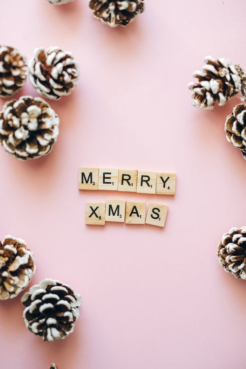 快乐圣诞文本上木制拼字砖 · 免费素材图片
