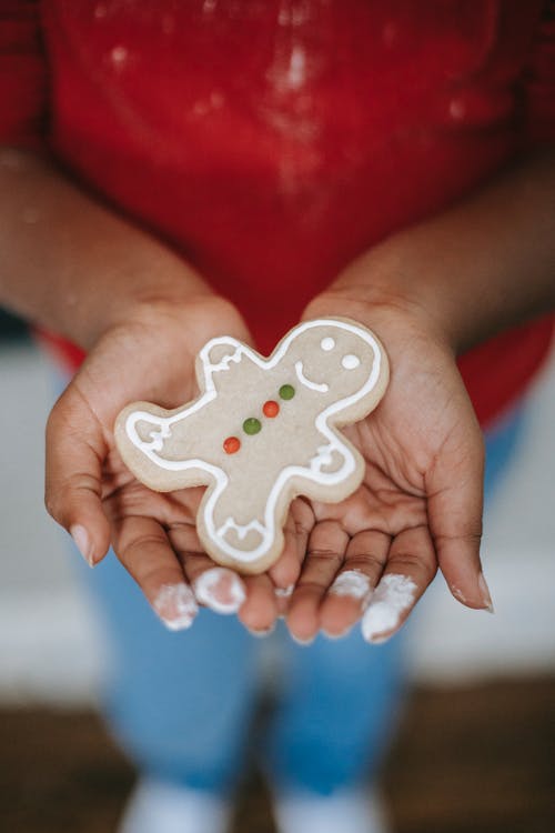 裁剪黑人孩子在圣诞节假期期间显示姜饼曲奇 · 免费素材图片