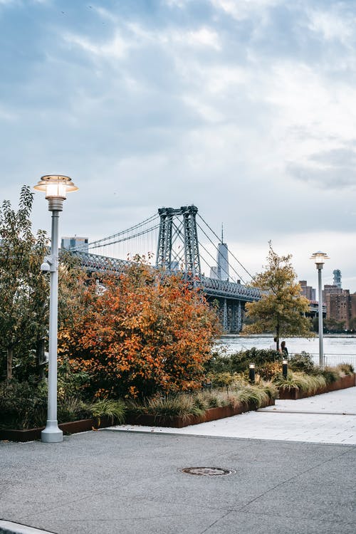 现代市区与初秋的吊桥 · 免费素材图片