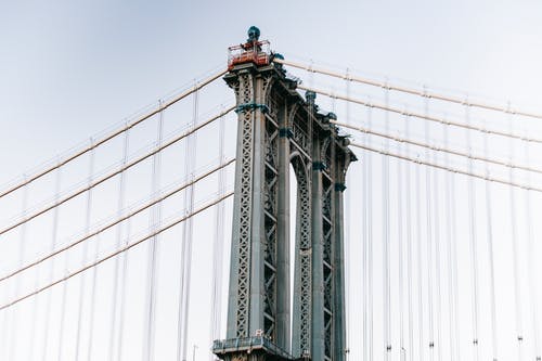 吊桥，万里无云的蓝天 · 免费素材图片