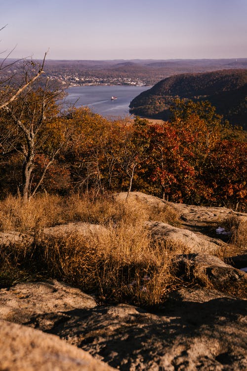 平静的湖水被群山和秋天的树木所包围 · 免费素材图片