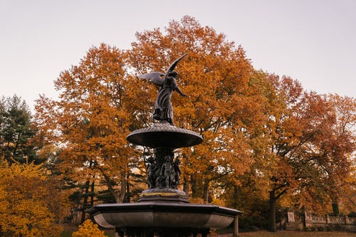 雕像在秋天的时候放在公园喷泉 · 免费素材图片