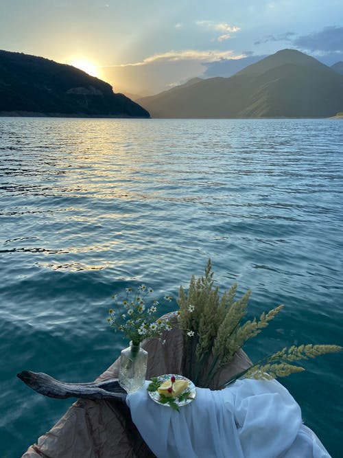 小船与花瓶花和干草在湖上 · 免费素材图片