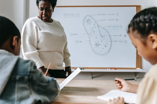 播种严重的女人向学生解释任务 · 免费素材图片