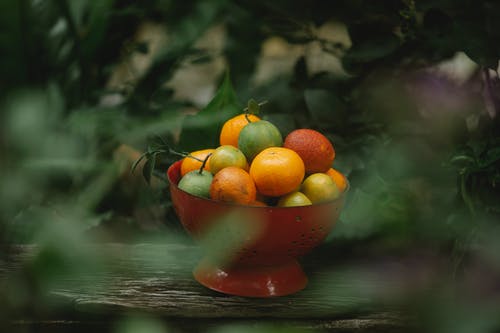 红色陶瓷碗上的橙色水果 · 免费素材图片