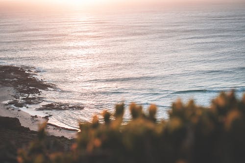 泡沫波在阳光明媚的夕阳中洗沙滩 · 免费素材图片