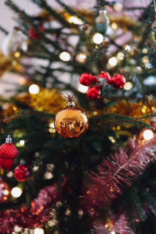 圣诞树上的金摆设 · 免费素材图片