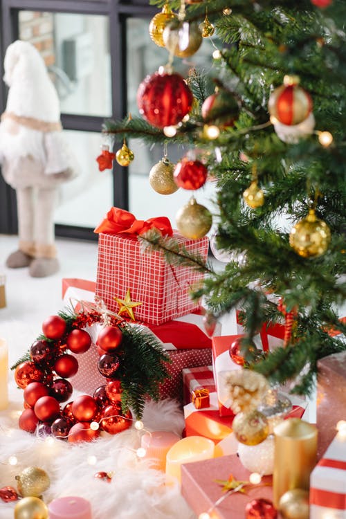 绿色圣诞树与红色的小玩意 · 免费素材图片