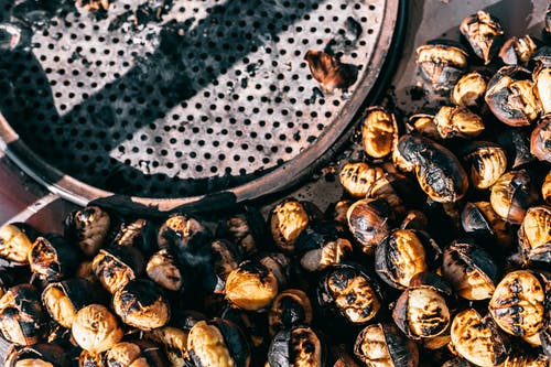 黑色圆形托盘上的棕色和黑色海贝壳 · 免费素材图片