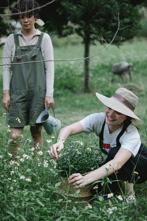 白色长袖衬衫和棕色牛仔帽，拿着白花的女人 · 免费素材图片