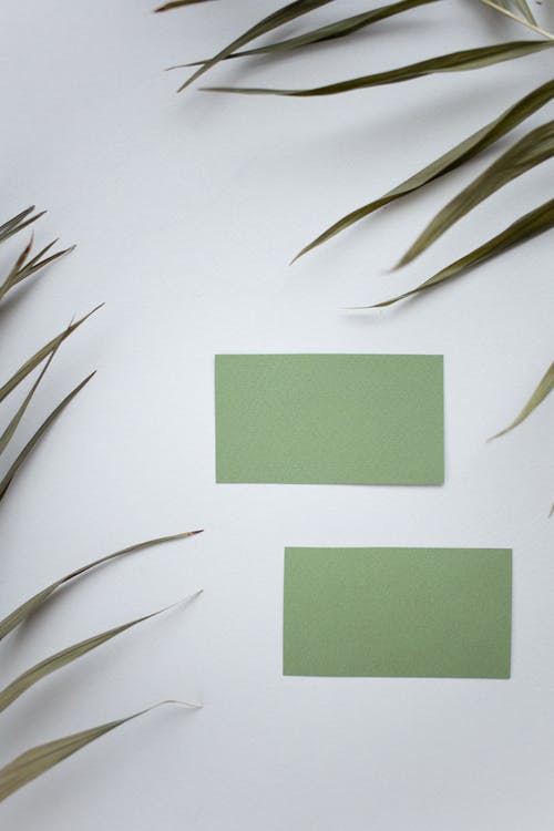 白色表面上的绿色粘滞便笺 · 免费素材图片