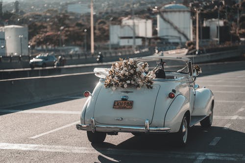 白色和棕色的花卉敞篷车在路上 · 免费素材图片