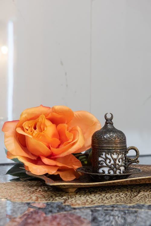 黑色和白色陶瓷花瓶上的粉红玫瑰 · 免费素材图片
