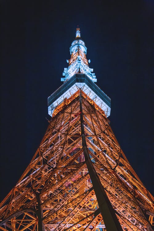 有关东京塔, 地标, 夜间摄影的免费素材图片