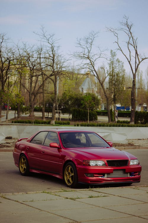 有关停, 光秃秃的树木, 四门轿车的免费素材图片